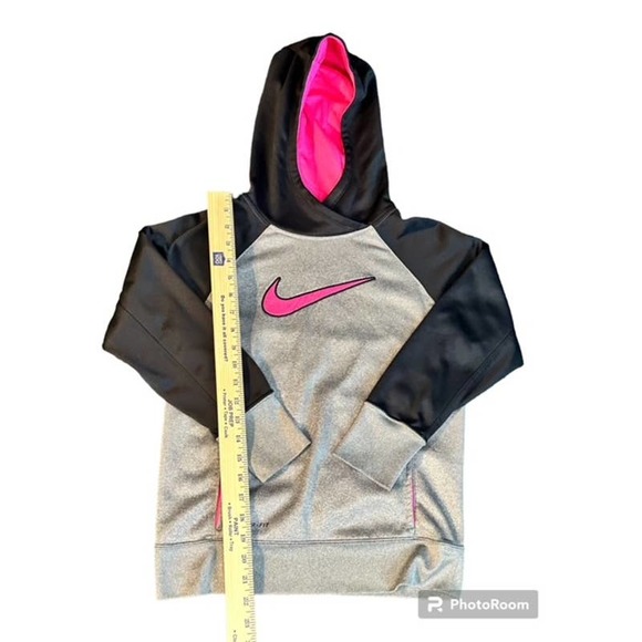 Girls Black Grey Pink Nike Large Therma Fit Hoodie Pullover Jacket EUC - Picture 3 of 5